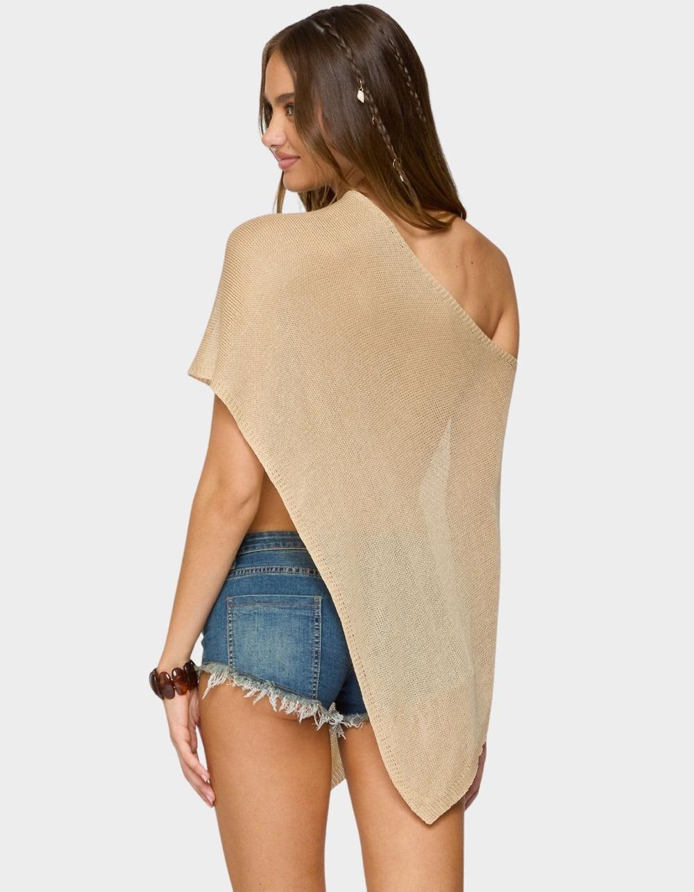 EDIKTED Azalia Asymmetric Knit Top - BEIGE Product Image