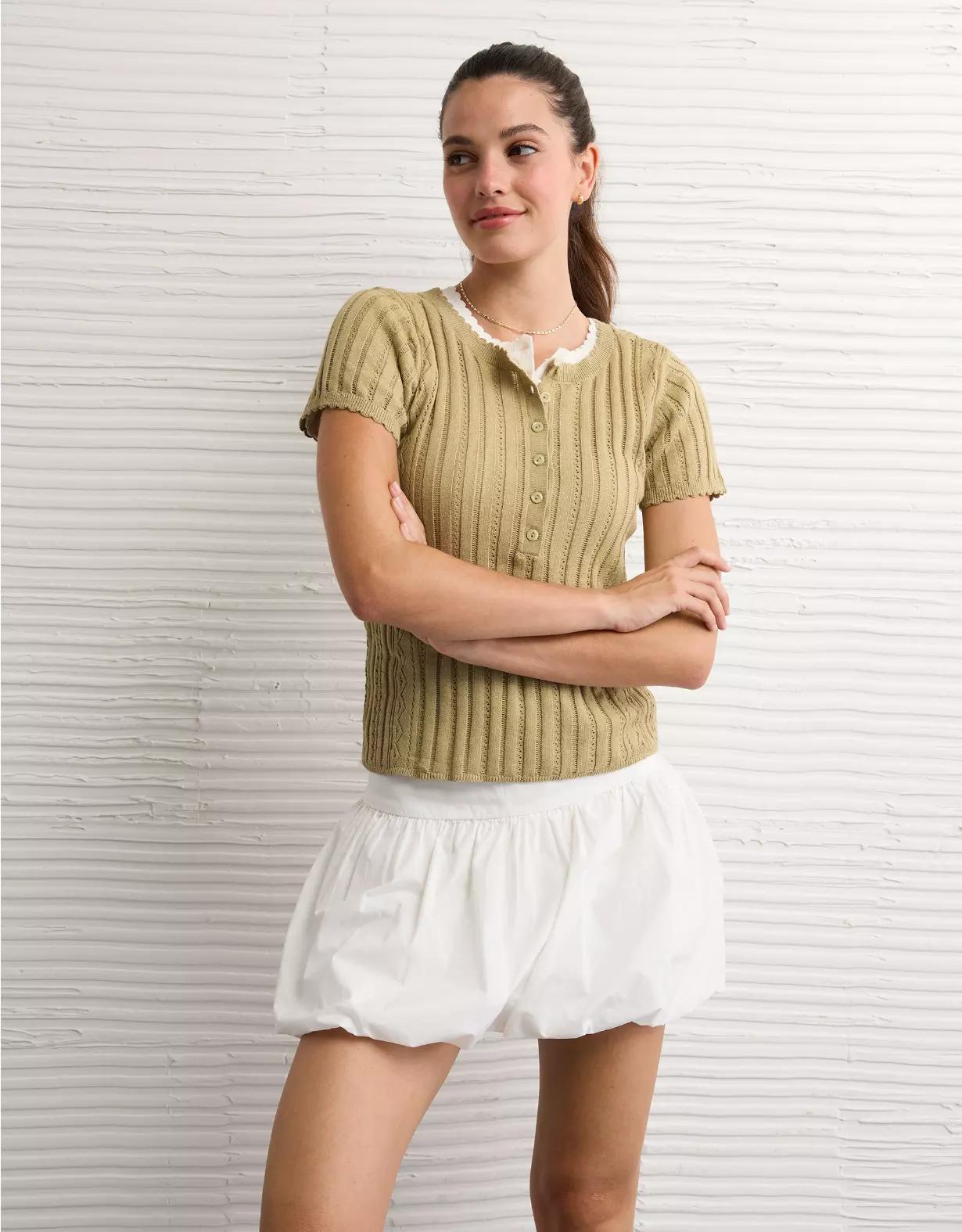 AE Henley Pointelle Sweater T-Shirt Product Image