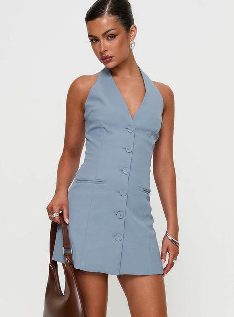 Vyxen Halter Mini Dress Blue Product Image