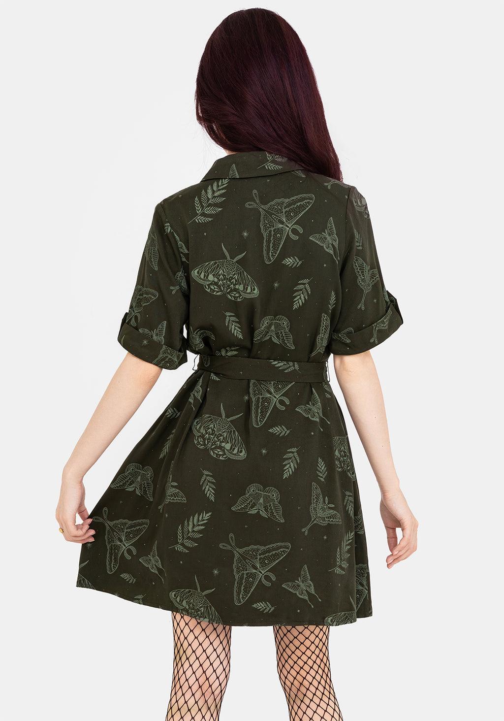 Callopistria Moth Print Mini Shirt Dress - Green Product Image