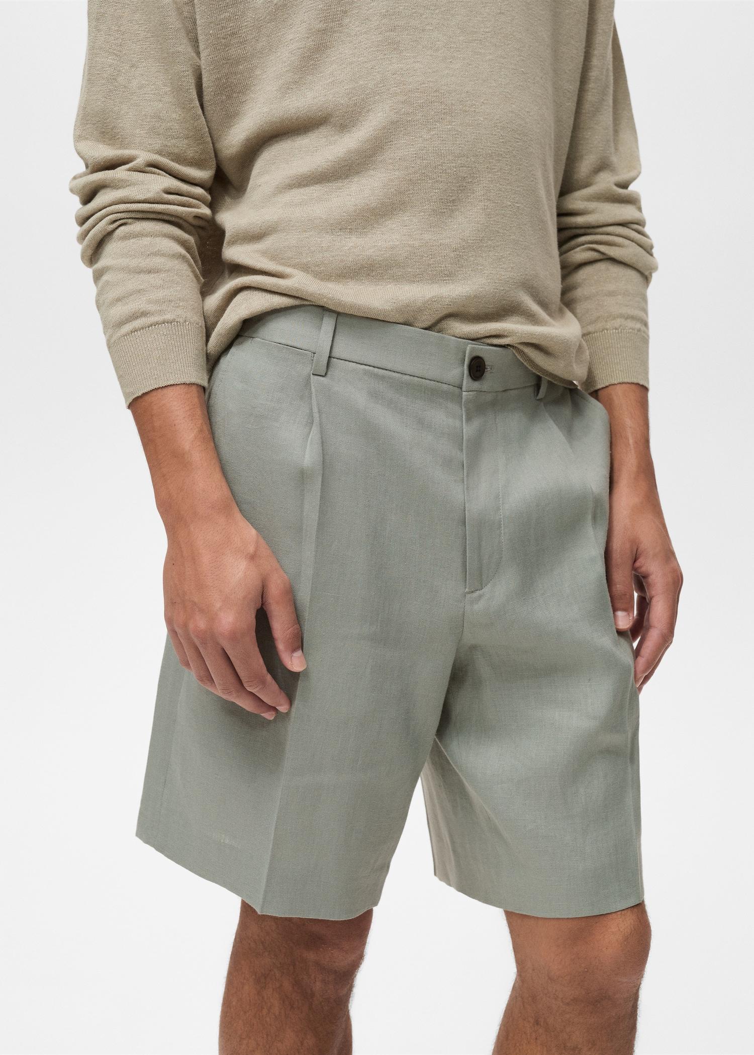 100% linen bermuda shorts with pleats - Men | MANGO USA Product Image