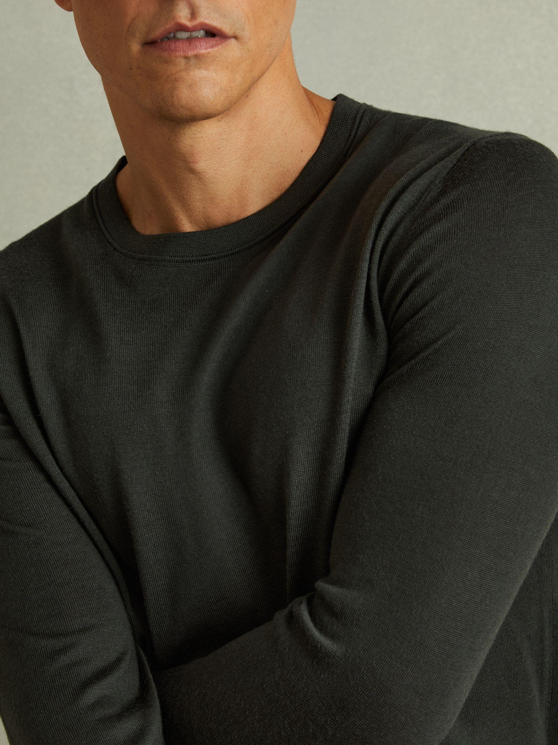 Merino Wool Crew Neck Jumper in Dark Military Green Product Image