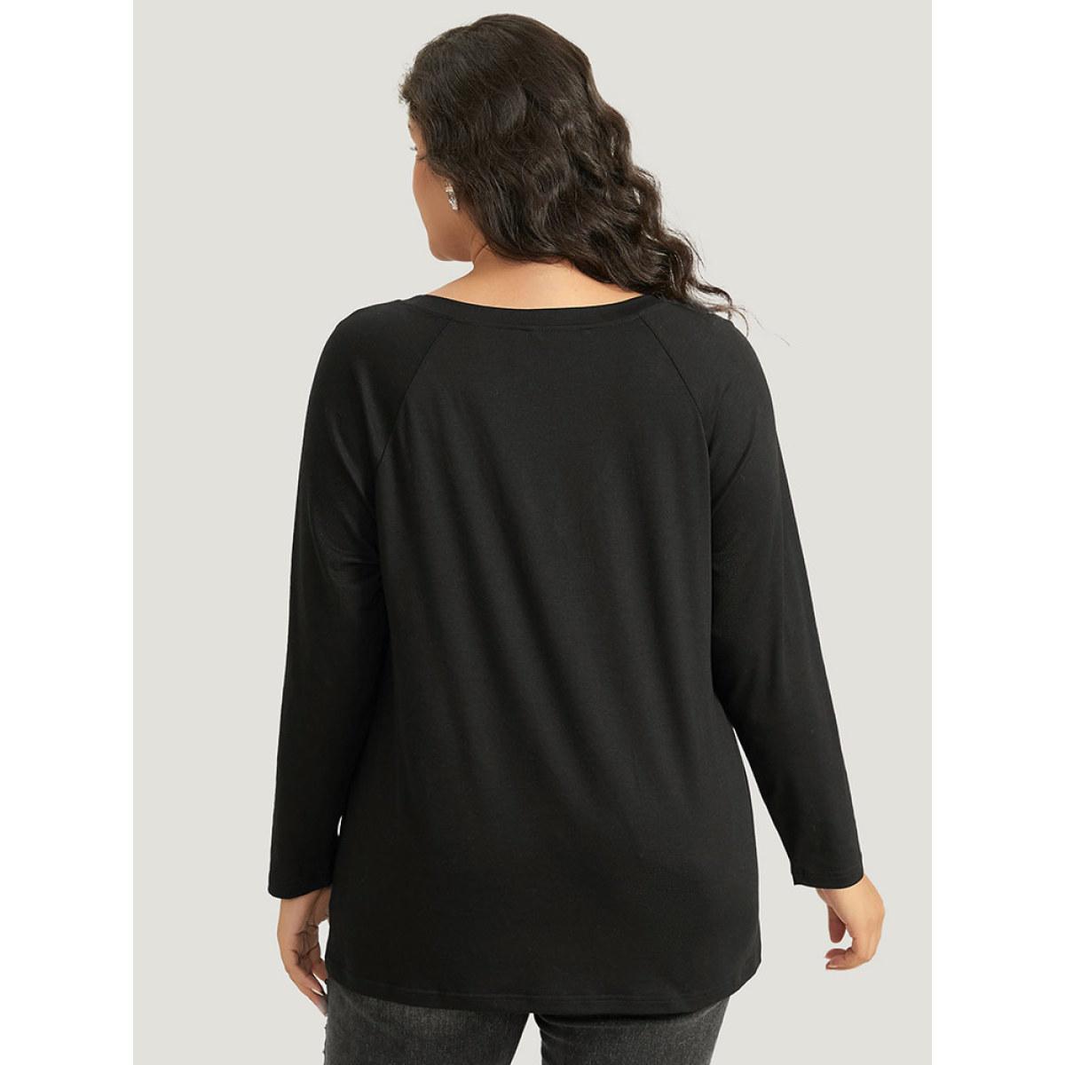 Plus Size Halloween Skull Print Long Sleeve T-shirt Black Women Casual Printed Halloween Festival-Halloween T-shirts BloomChic 18-20/2X Product Image