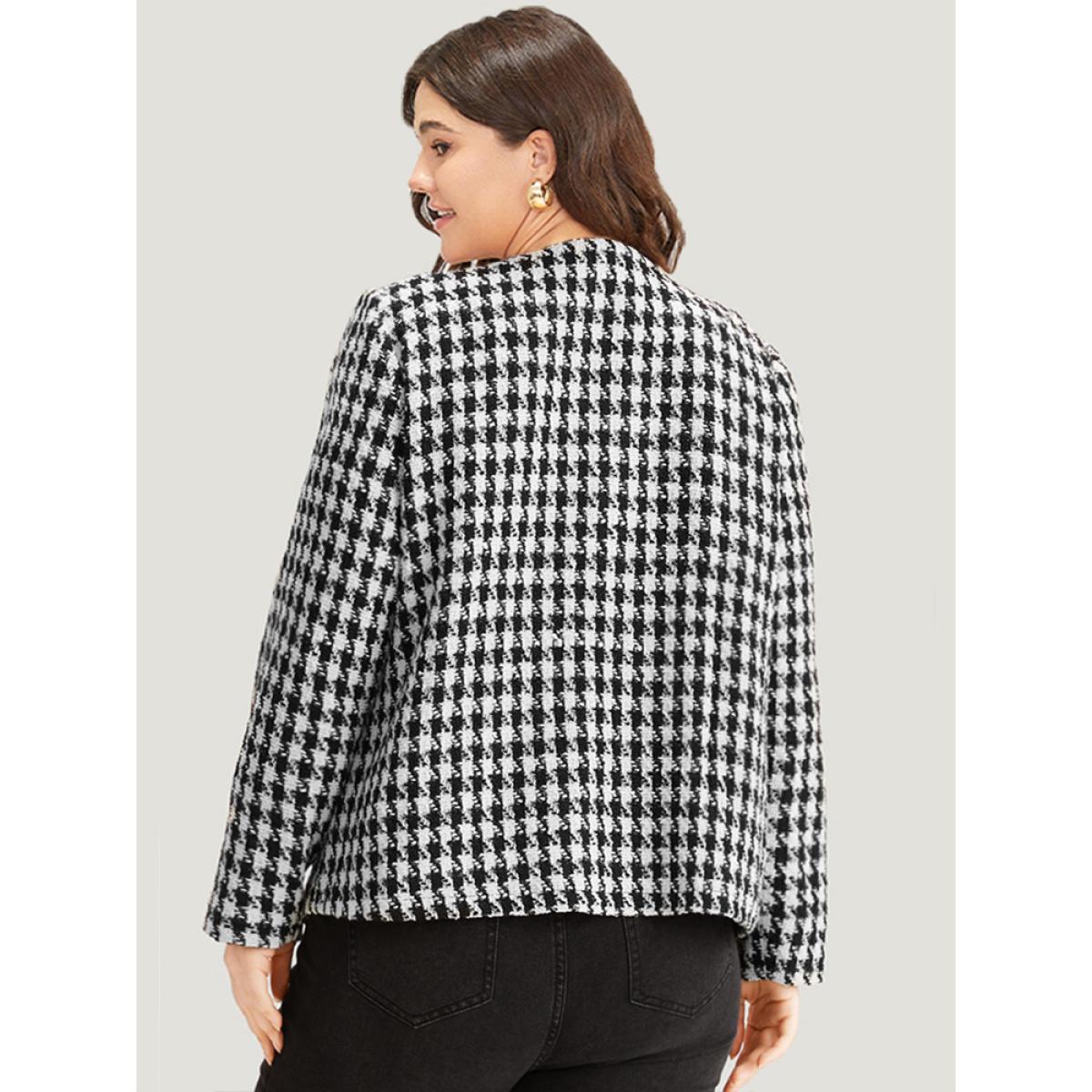 Plus Size Houndstooth Button Through Blazer Women Black Casual Texture Ladies Dailywear Winter Coats BloomChic 10/M Product Image