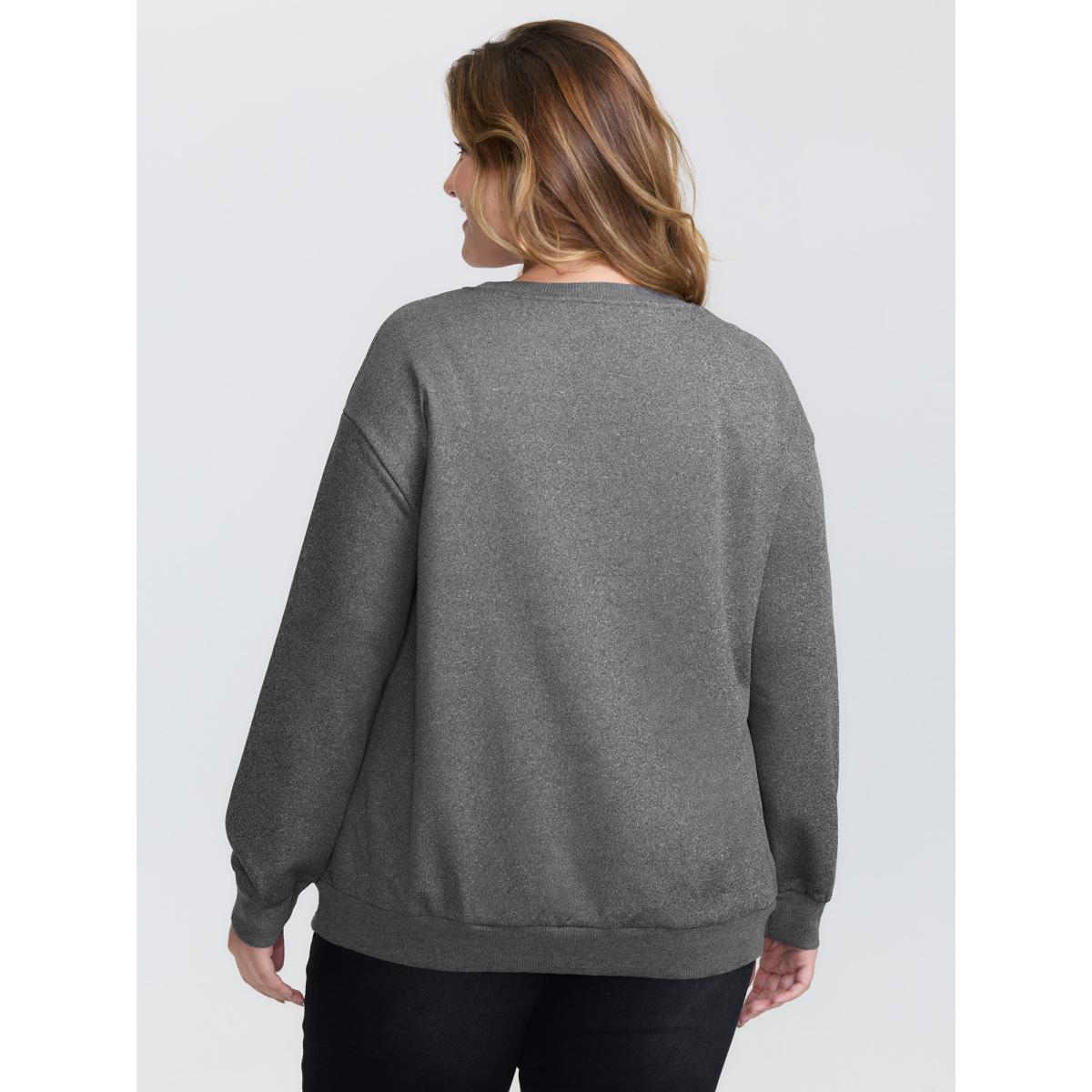 Plus Size Floral Cactus Drop Shoulder Sweatshirt Women DarkGray Leisure Texture Round Neck Casual Sweatshirts BloomChic 22-24/3X Product Image