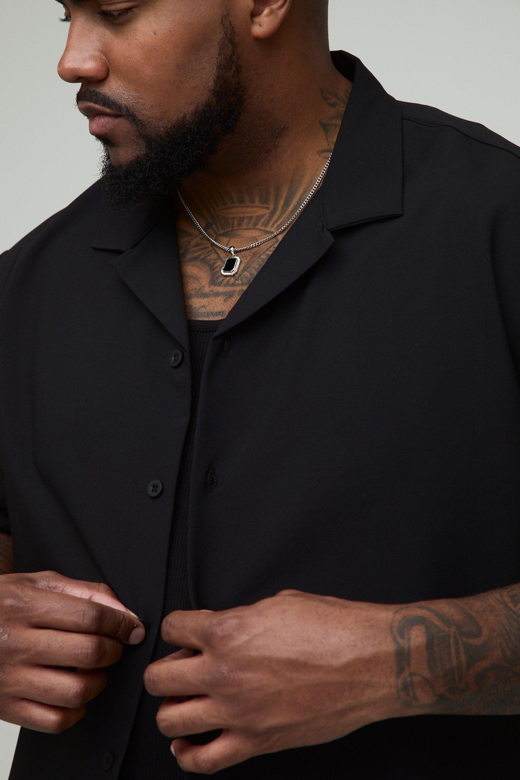 Plus Regular Technical Stretch Revere Shirt | boohooMAN USA Product Image