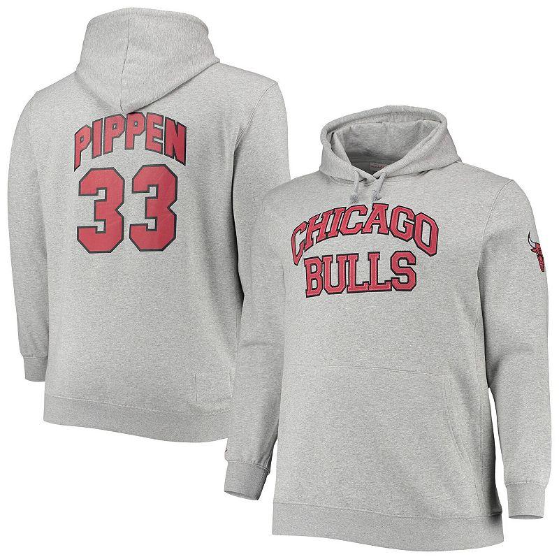 Men's Mitchell & Ness Scottie Pippen Heathered Gray Chicago Bulls Big & Tall Name & Number Pullover Hoodie, Size: 4XB, Grey Product Image