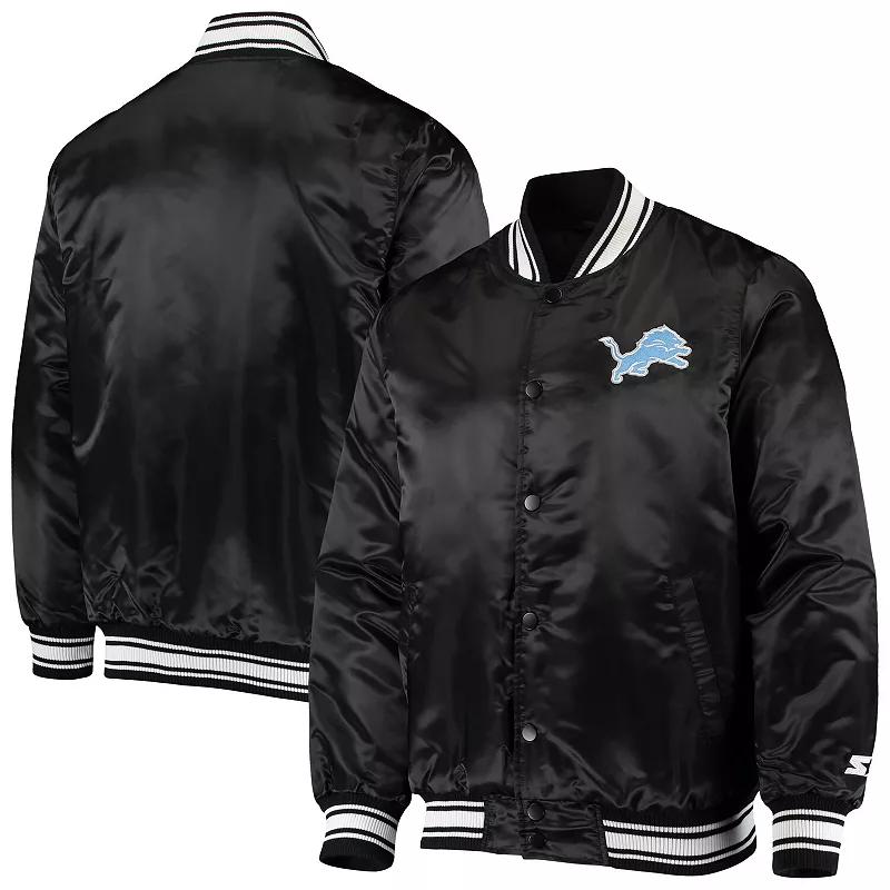 Men's Starter Black Detroit Lions Locker Room Satin Varsity Full-Snap Jacket, Size: 2XL Product Image