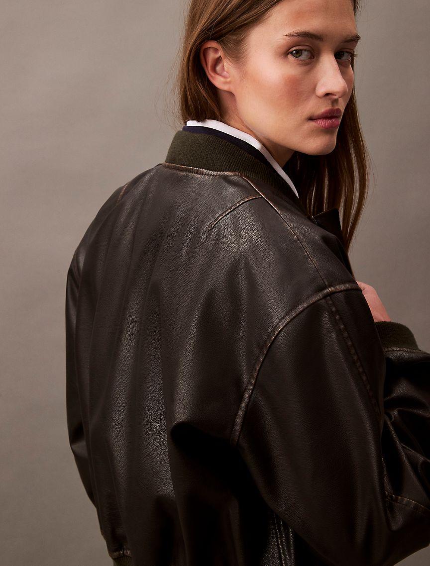 Faux Leather Bomber Jacket Product Image