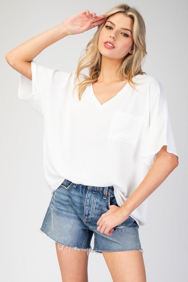 SOLID V NECK POCKET TEE Product Image