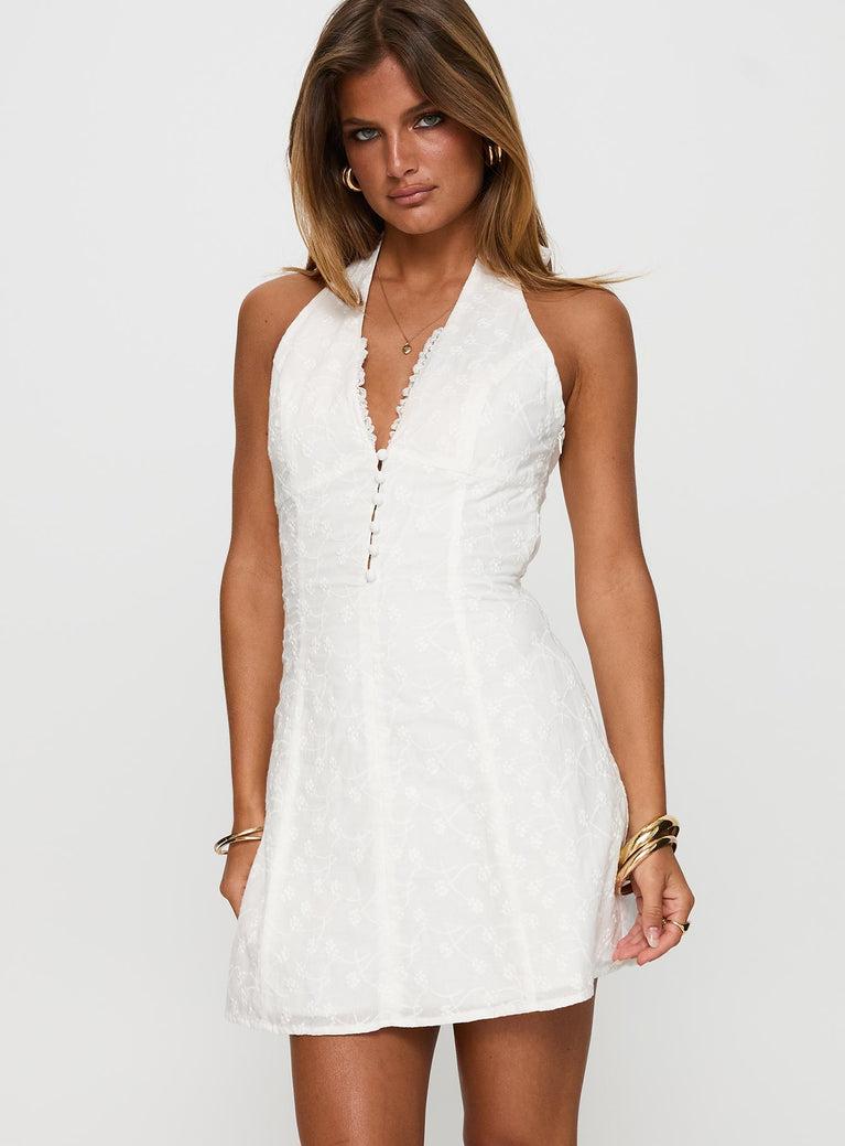 Lovelia Halter Embroidered Mini Dress White Product Image
