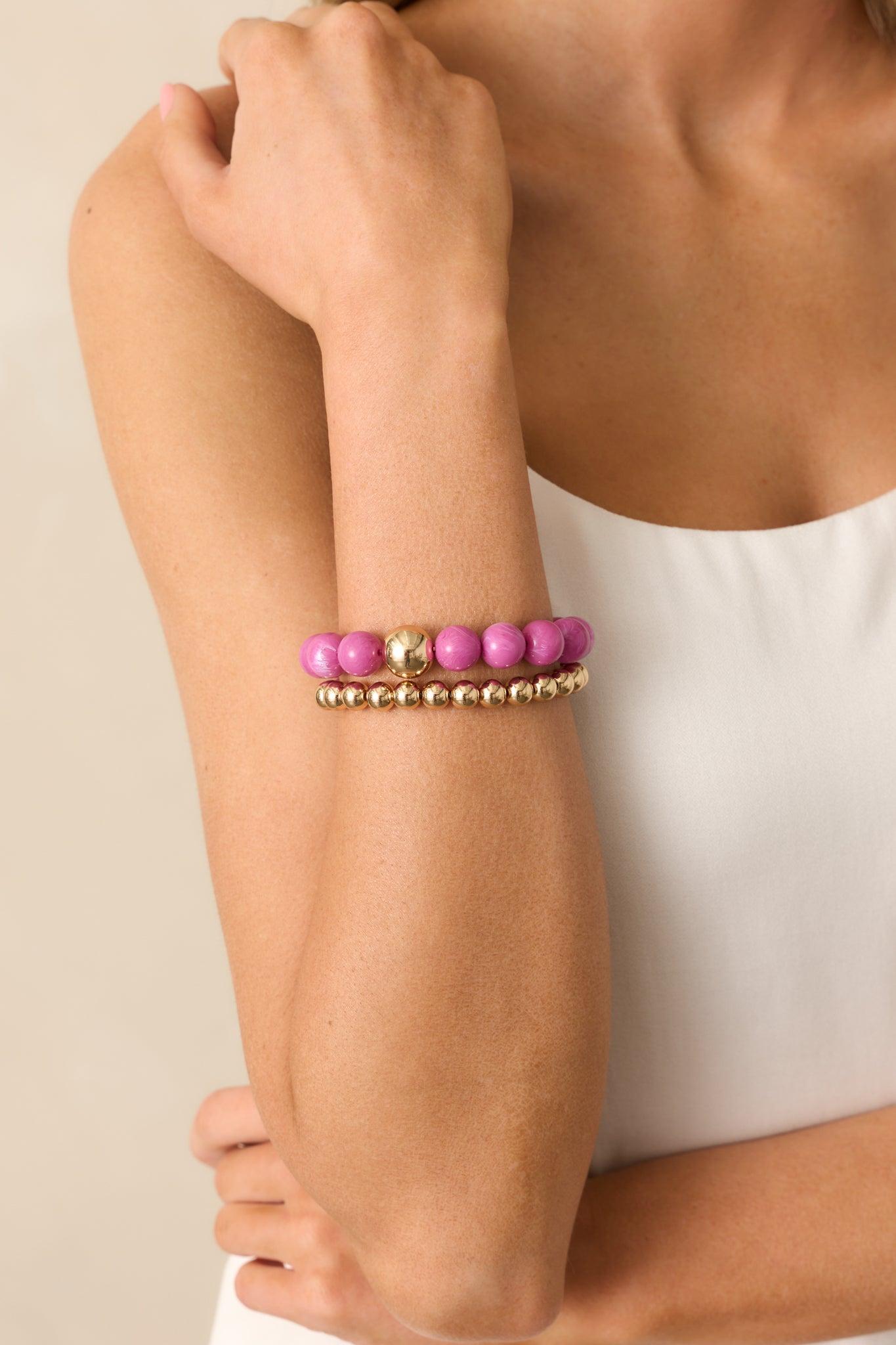 Taking The High Road Gold Purple Beaded Bracelet Set Product Image