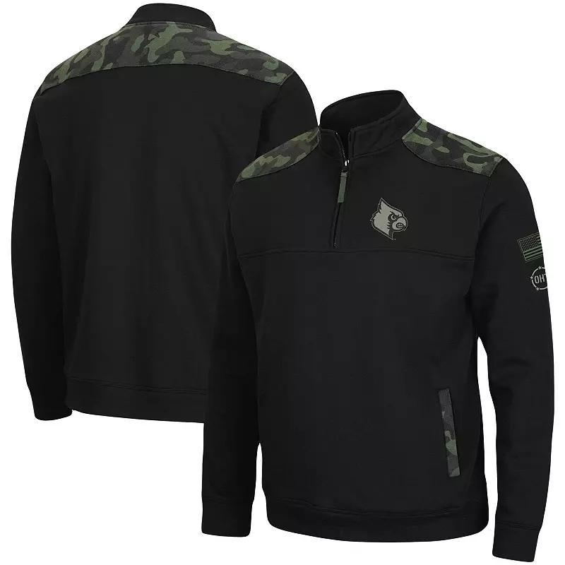 Men's Colosseum Black Louisville Cardinals OHT Military Appreciation Commo Fleece Quarter-Zip Jacket,  Product Image