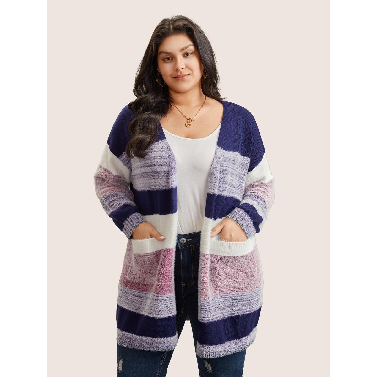Plus Size Plaid Pocket Open Front Loose Cardigan Multicolor Women Casual Loose Long Sleeve Everyday Cardigans BloomChic 22-24/3X Product Image