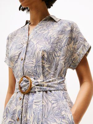 Tropical Print Linen-Blend Shirtdress Product Image