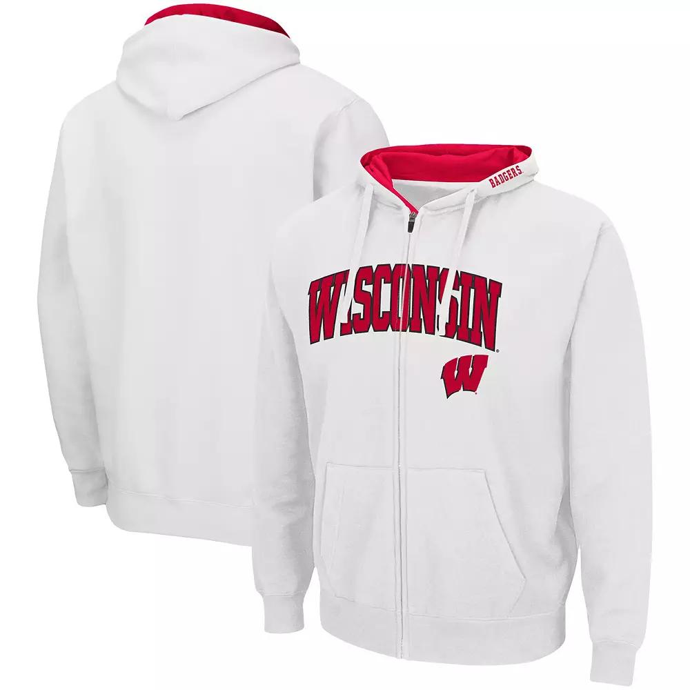 Men's Colosseum White Wisconsin Badgers Arch & Logo 3.0 Full-Zip Hoodie,  Product Image