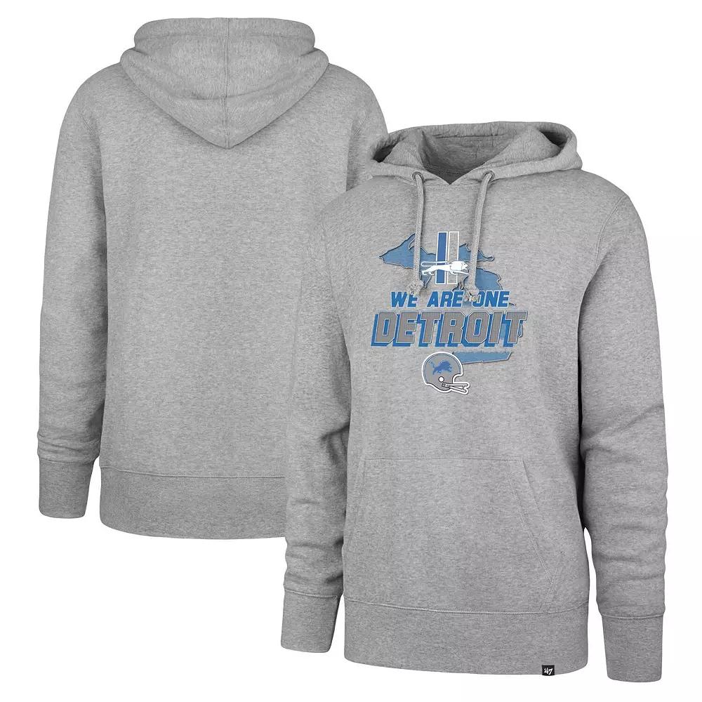 Men's '47 Gray Detroit Lions We Are One Regional Headline Pullover Hoodie, Size: XL, Grey Product Image