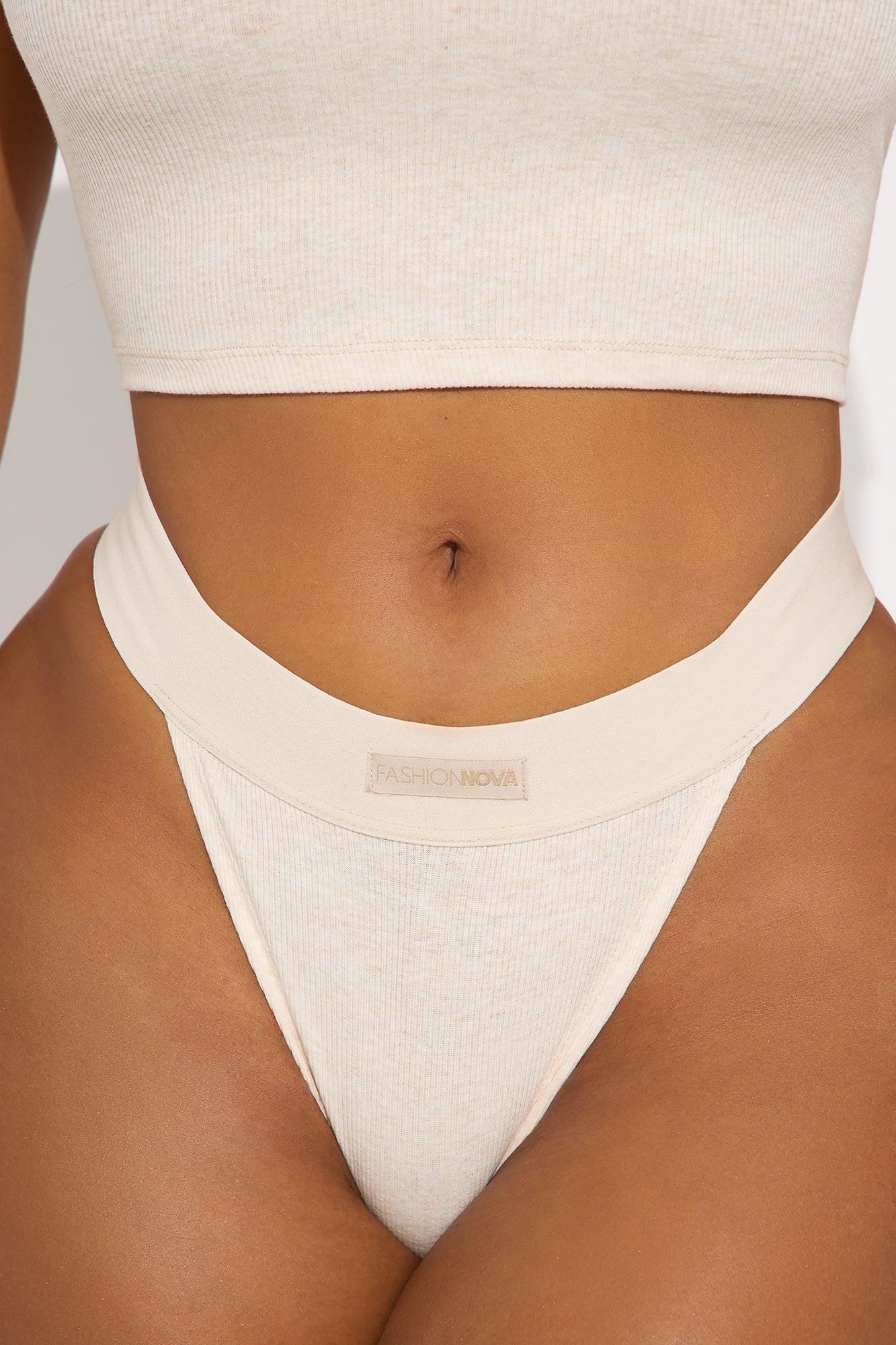 FN Mood T-Shirt And Thong 2 Piece Cotton Set - Oatmeal Female Product Image