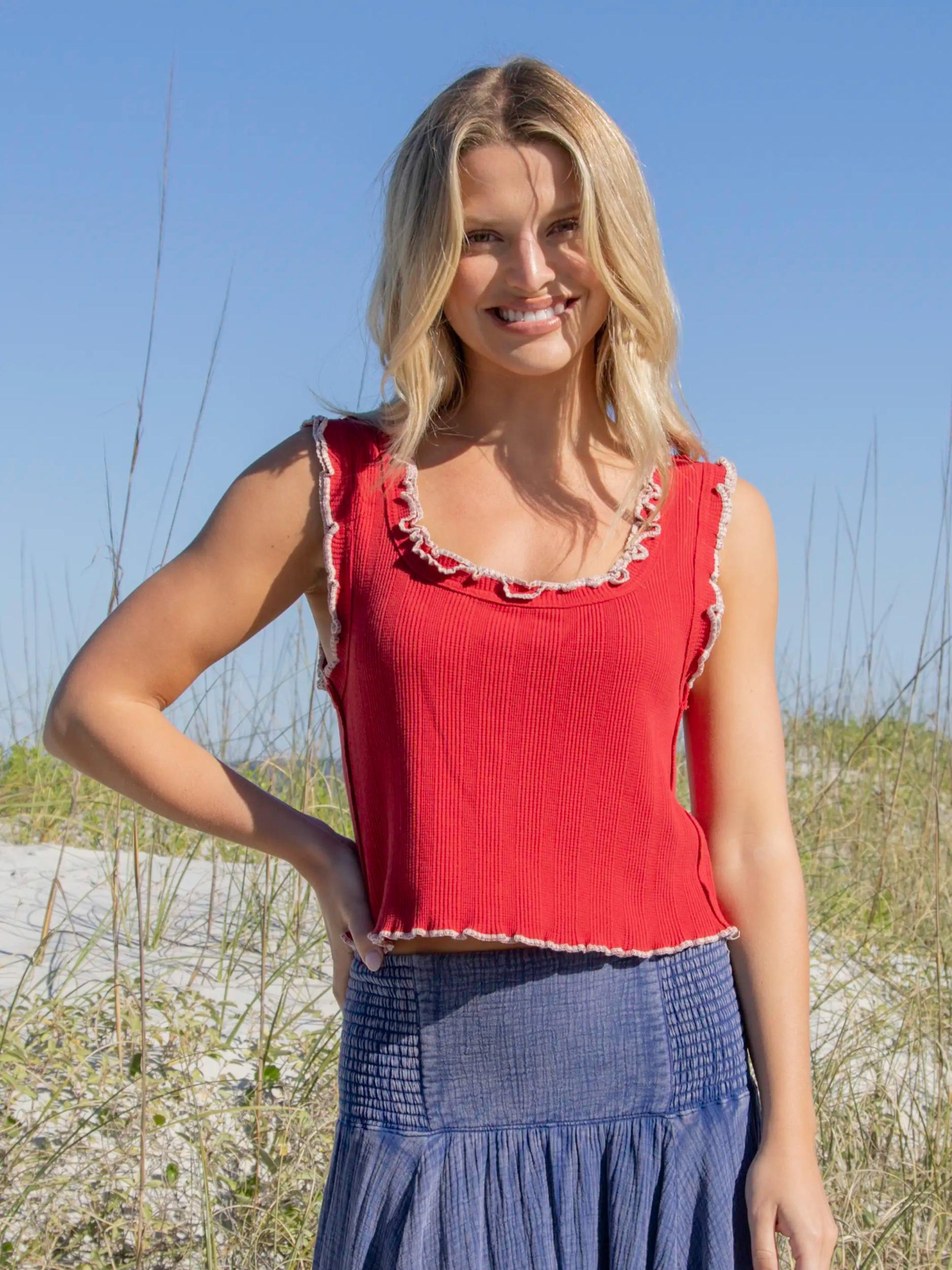 Ruffle Tank - Red Product Image