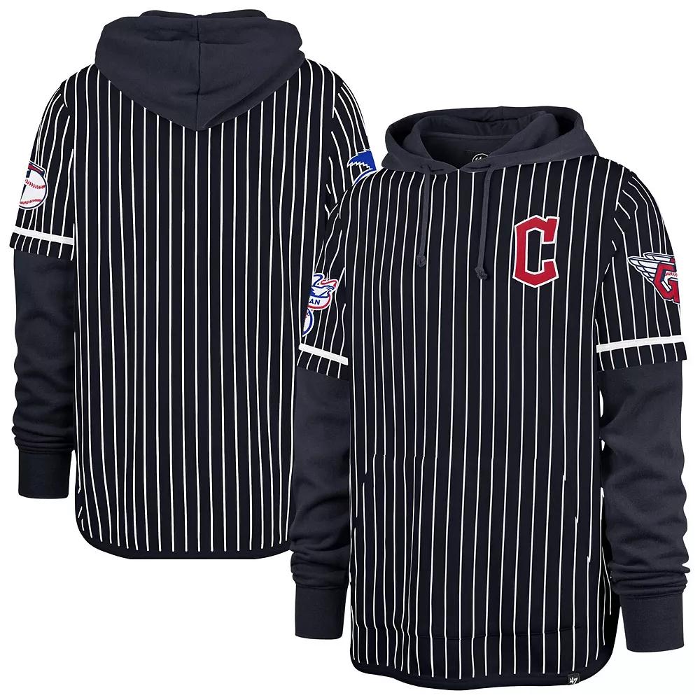Men's '47 Navy Cleveland Guardians Pinstripe Double Header Pullover Hoodie,  Product Image