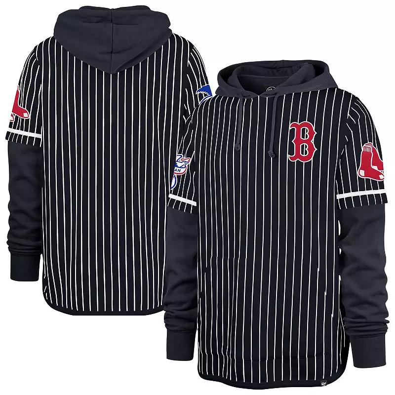 Men's '47 Navy Cleveland Guardians Pinstripe Double Header Pullover Hoodie,  Product Image