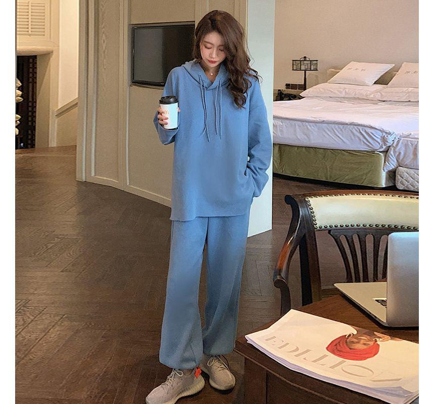 Maternity Set: Plain Oversized Hoodie + Mid Rise Harem Pants Product Image