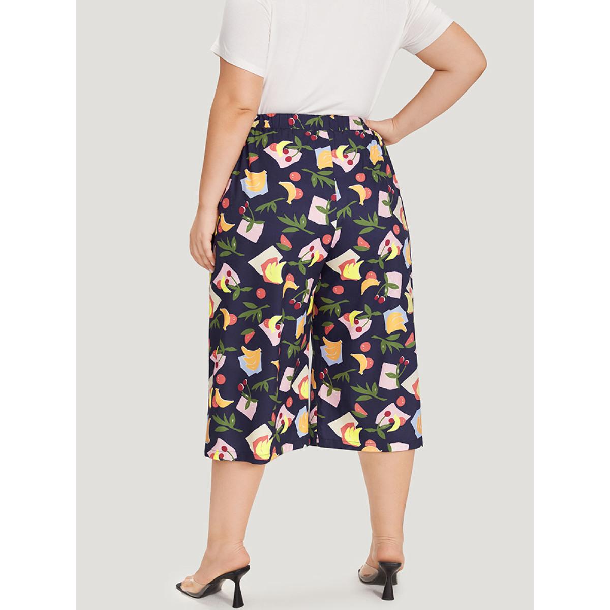 Plus Size Fruit Print Slant Pocket Elastic Waist Pants Women Multicolor Elegant High Rise Dailywear Pants BloomChic 12/L Product Image