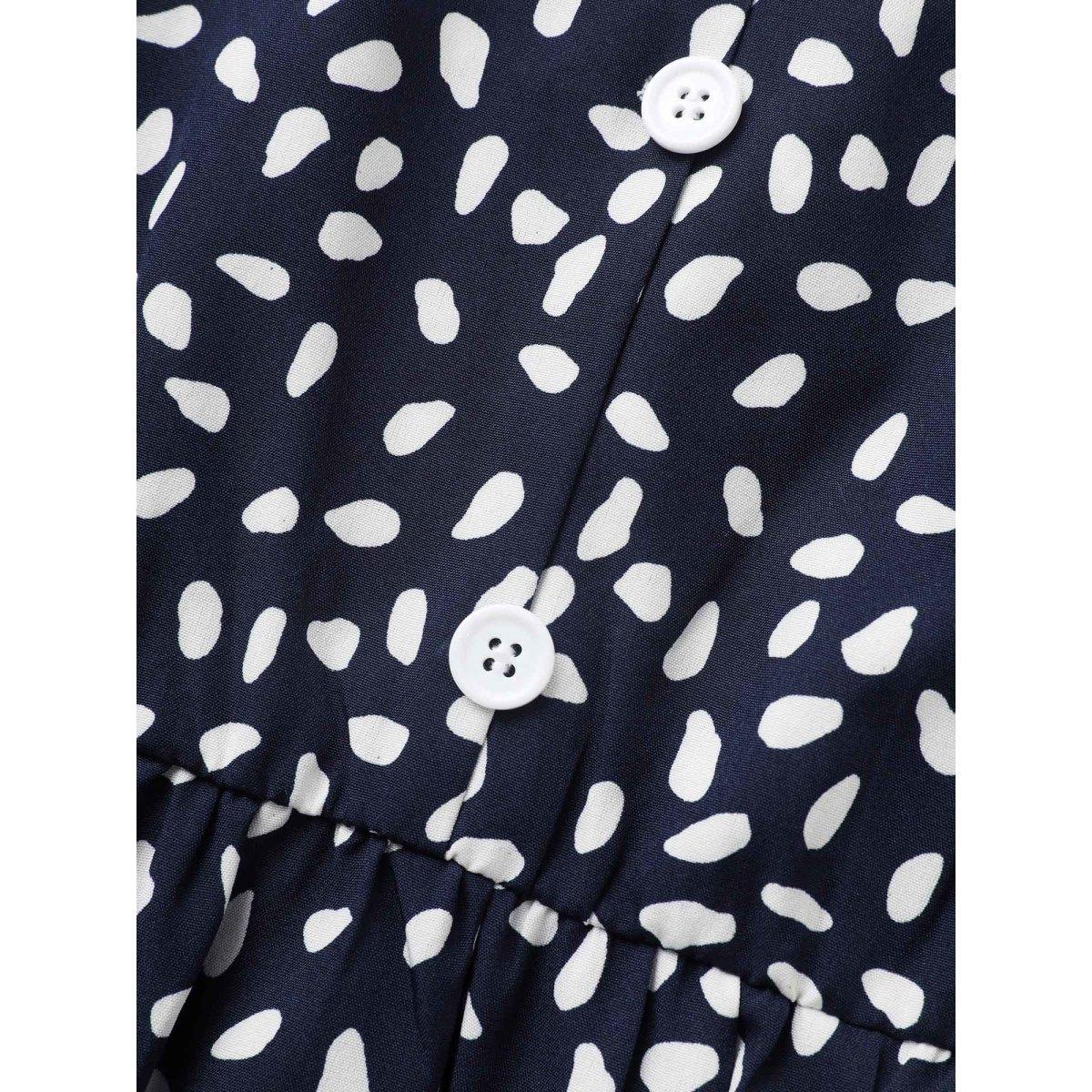 Plus Size Polka Dot Button Detail Ruffle Sleeve Pleated Dress DarkBlue Women Elegant Button V-neck Short sleeve Curvy BloomChic 30/6X Product Image