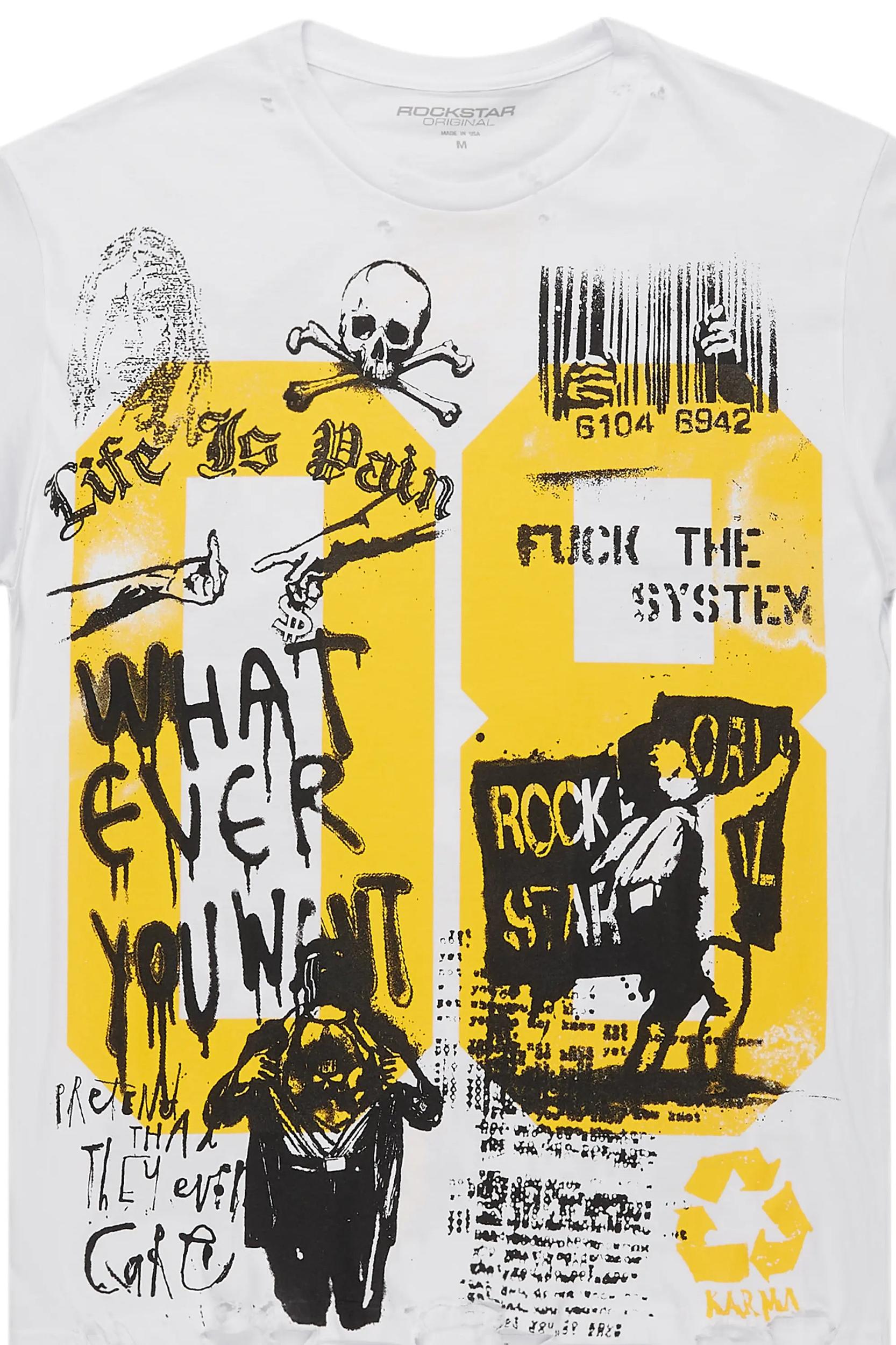 Grill White/Yellow Graphic Oversized T-Shirt Male Product Image