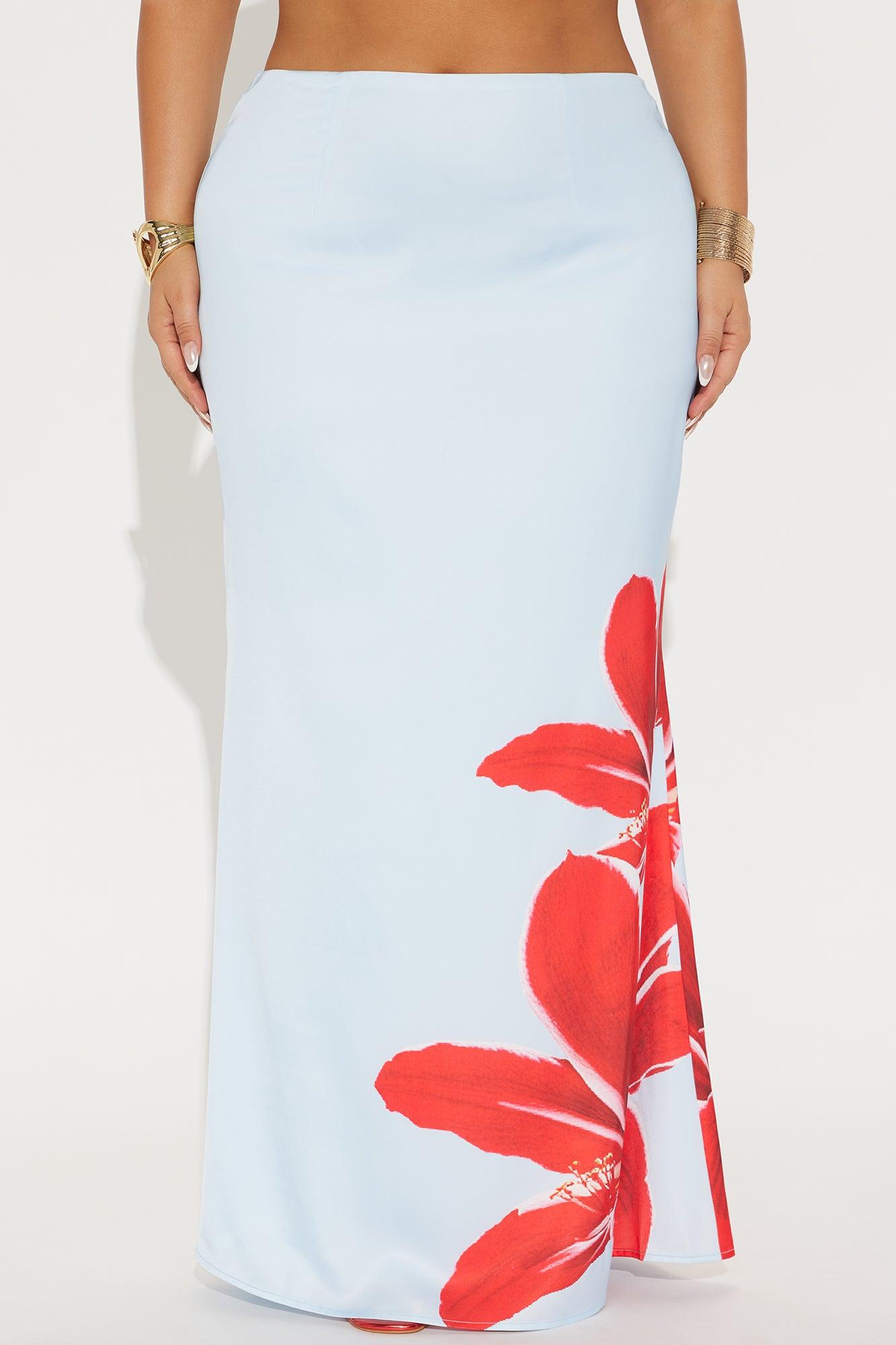 Talia Satin Floral Maxi Skirt - Blue/combo Product Image