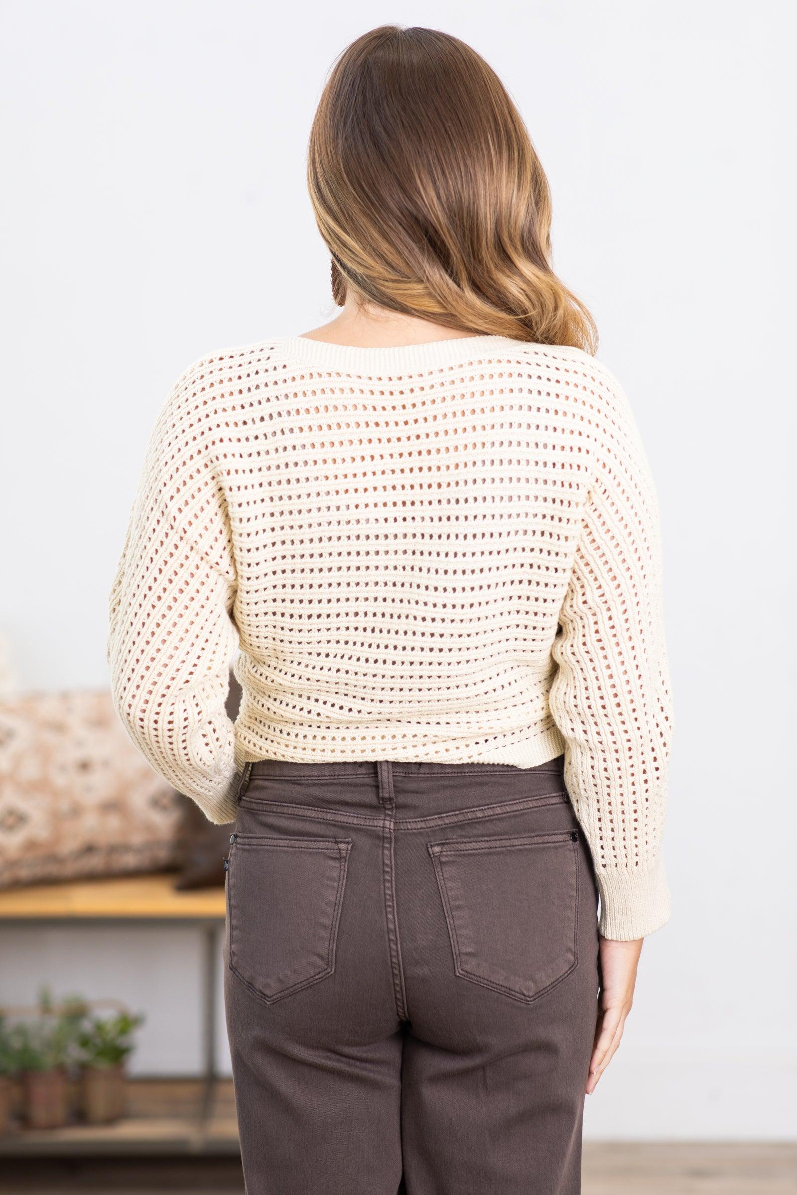 Cream Pointelle Dolman Sleeve Sweater Product Image