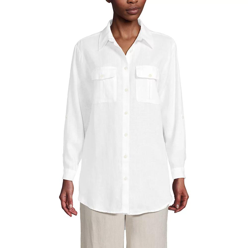 Women's Lands' End Linen Roll Sleeve Relaxed Tunic Top,  Product Image