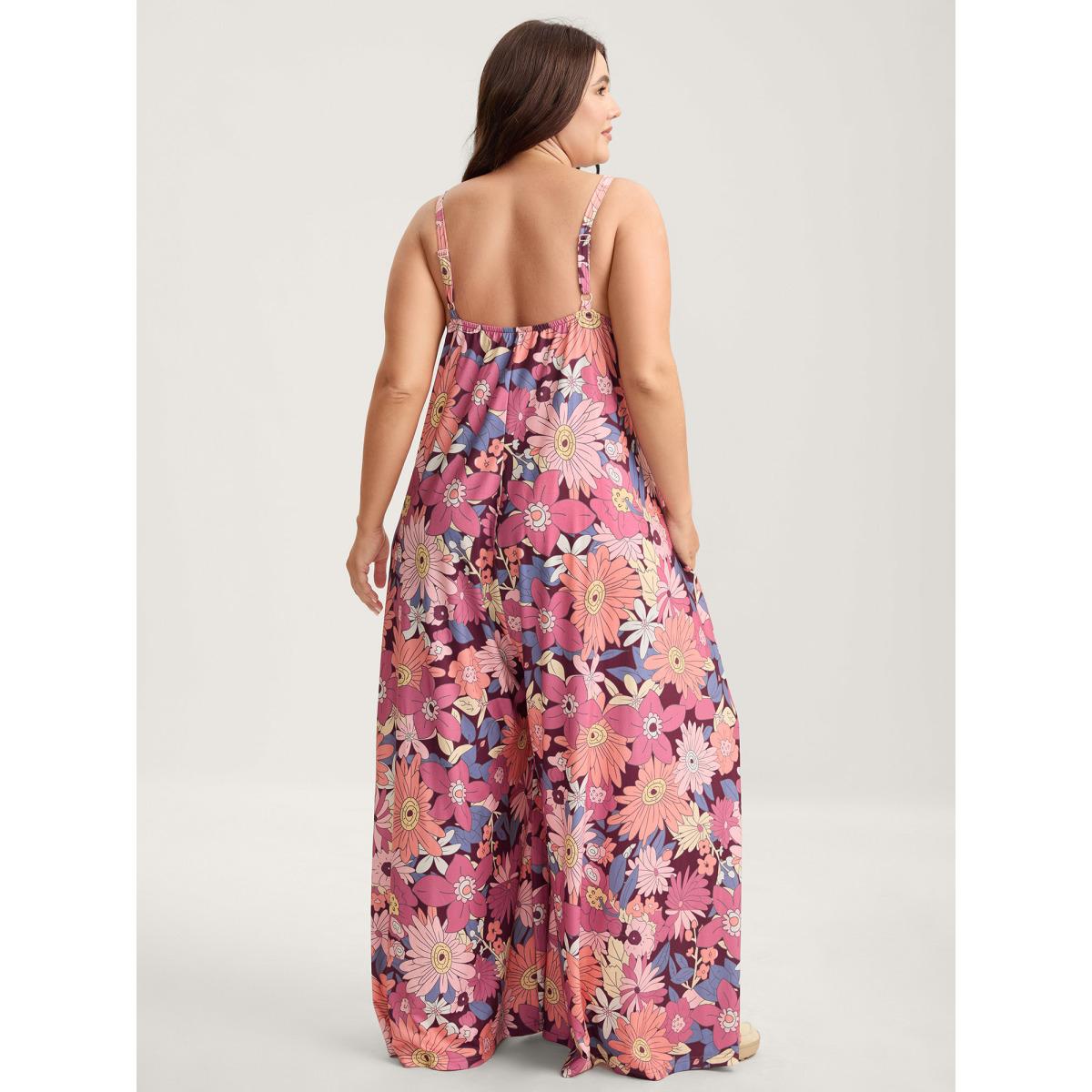 Plus Size Burgundy Vivid Groove Stretchy Adjustable Jumpsuit Women Playful Sleeveless Non Casual Loose Jumpsuits BloomChic 26/4X Product Image