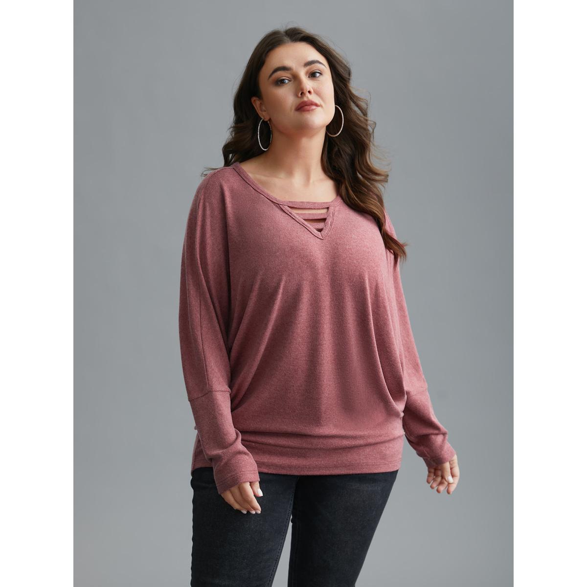 Plus Size V-Neck Cut-out Seamed T-shirt Russet Women Casual Cut-Out Round Neck Everyday T-shirts BloomChic 22-24/3X Product Image