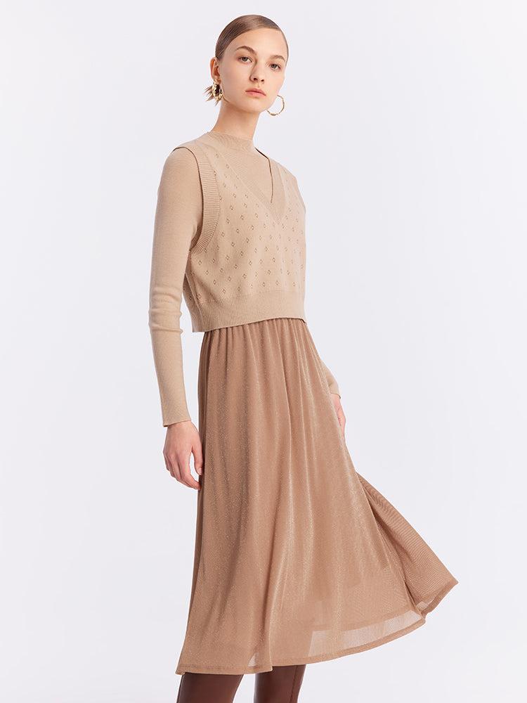 Jacquard Vest And Knit Dress Two-Piece Set Product Image