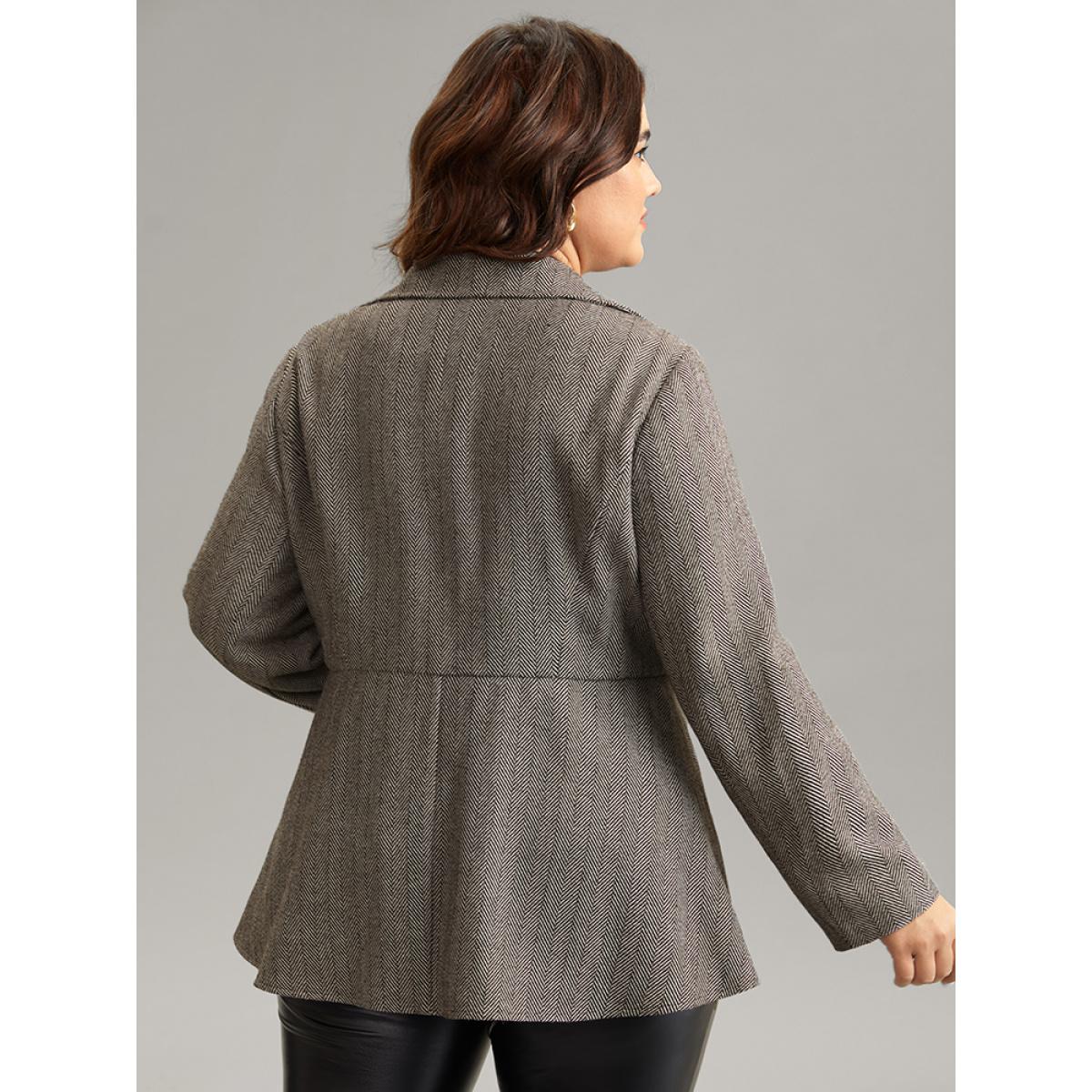 Plus Size Lapel Collar Buckle Detail Woven Jacket Women DarkBrown Lined Pocket Work Jackets BloomChic 28/5X Product Image