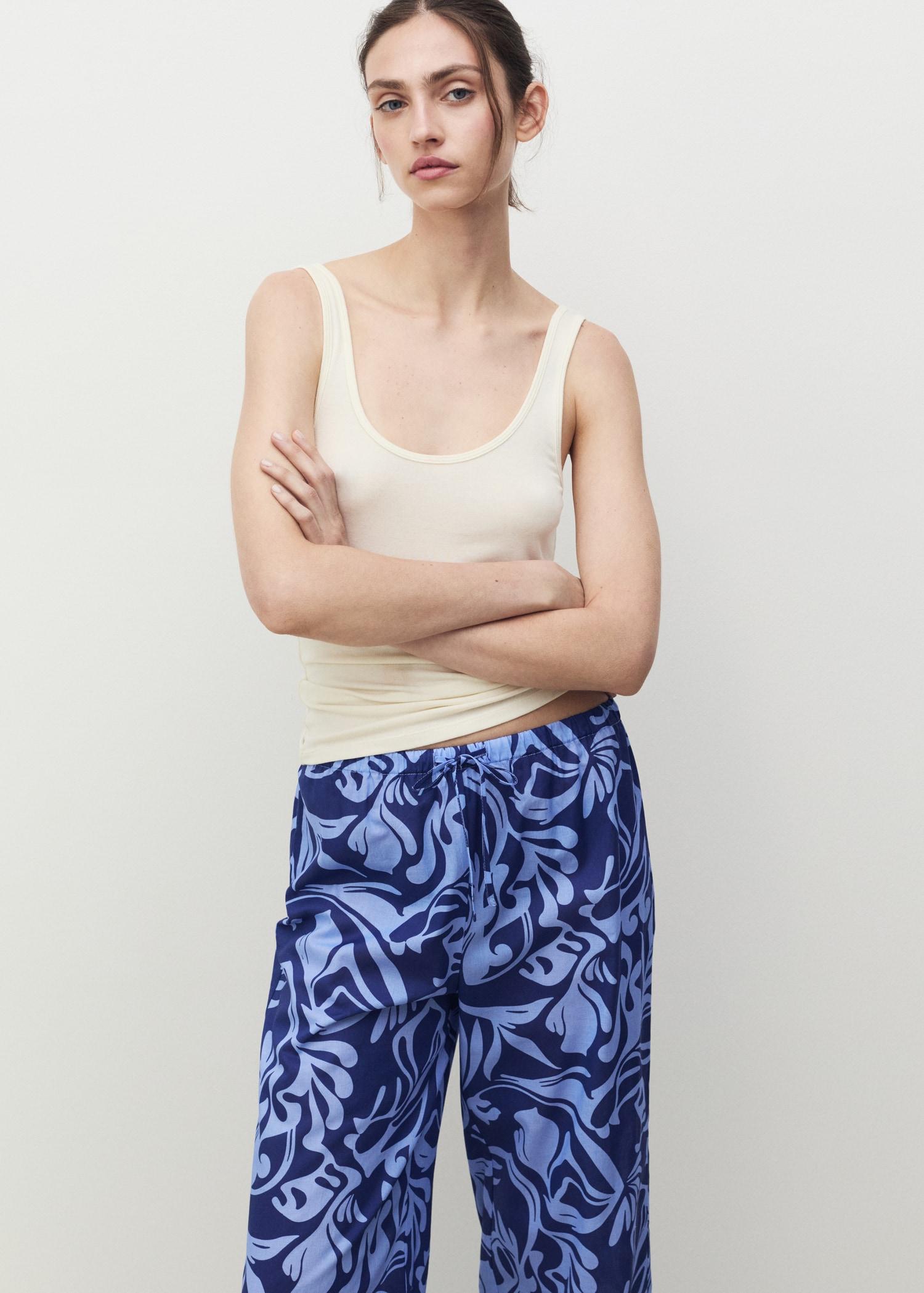 Cotton two-tone printed pants - Women | MANGO USA Product Image