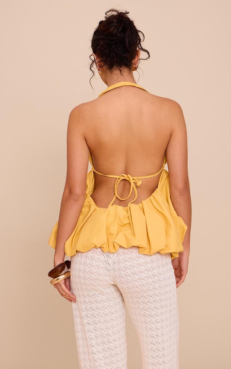 Yellow Woven Plunge Halter Neck Puffball Top Product Image