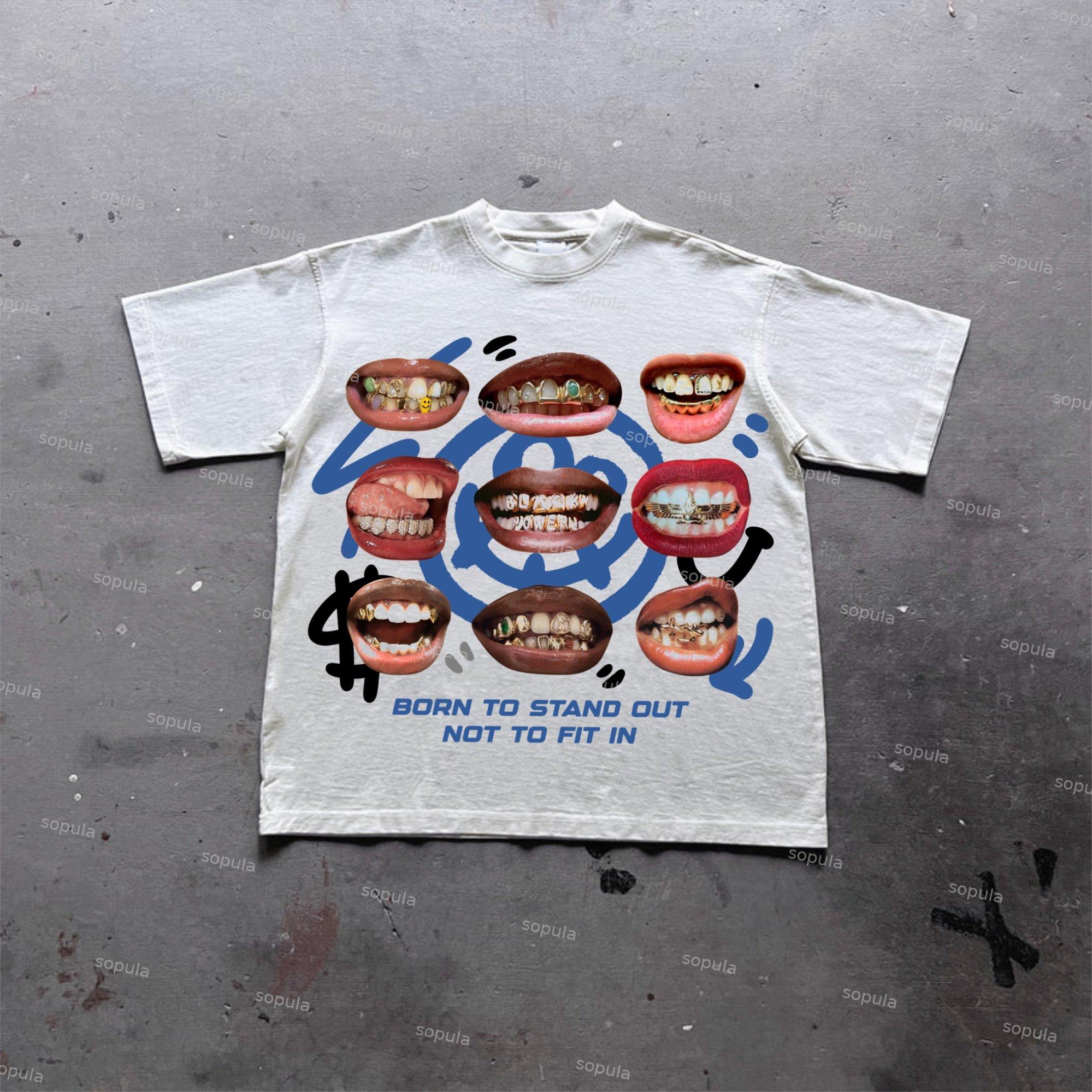 Sopula Lips Diamond Brails Graphic Cotton T-Shirt Product Image