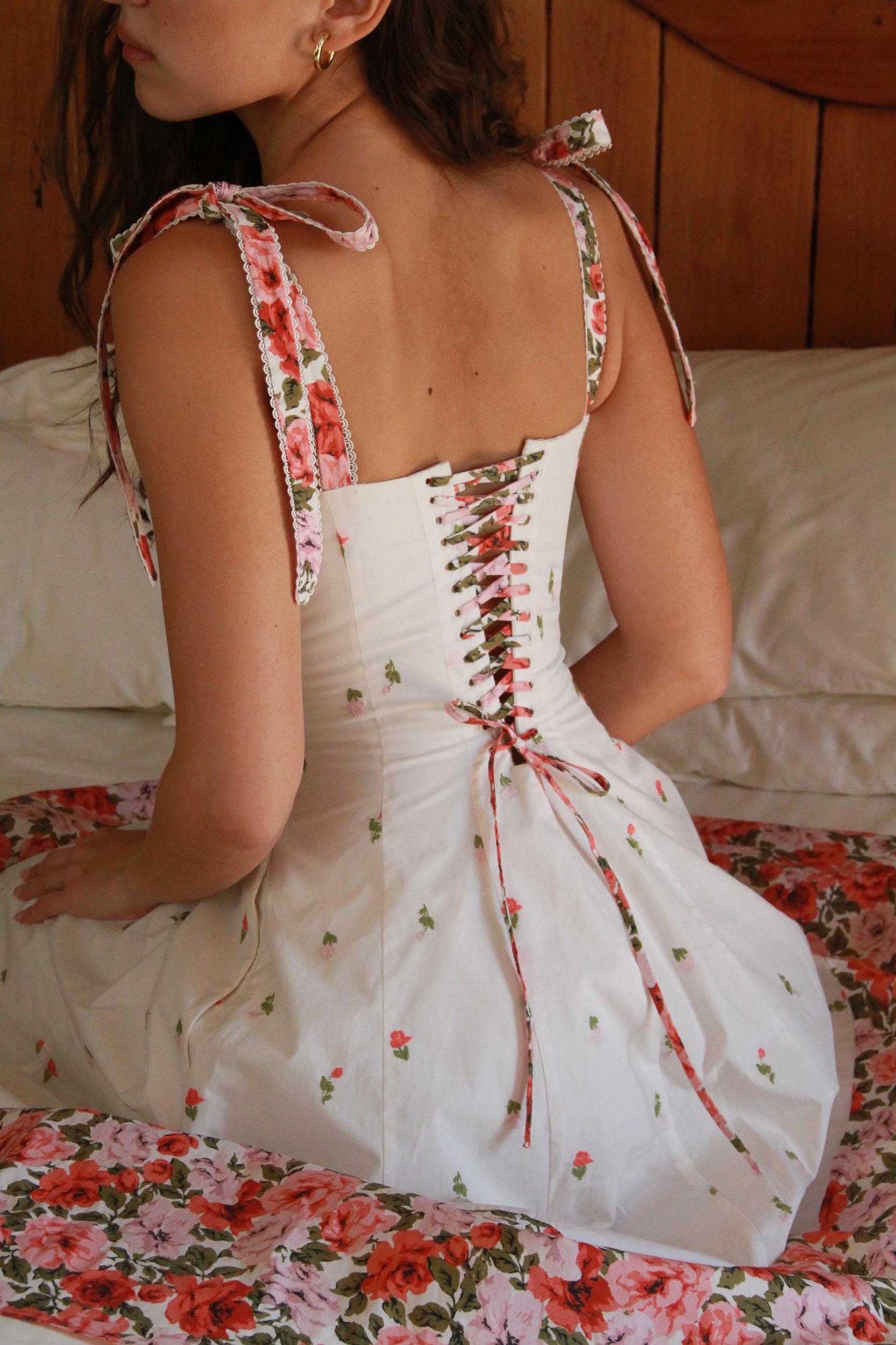 Emely  white floral print stretch cotton midi sundress Product Image