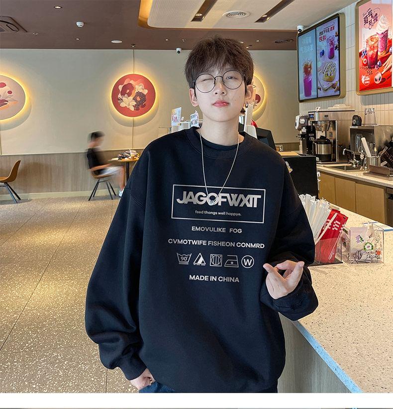 Crew Neck Lettering Print Sweatshirt Product Image