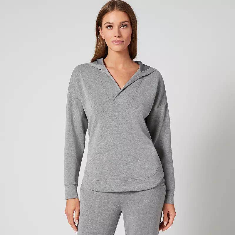 Womens Grey & Gray Curved Hem V-Neck Hoodie, Women's, Size: XS, Grey Grey Product Image