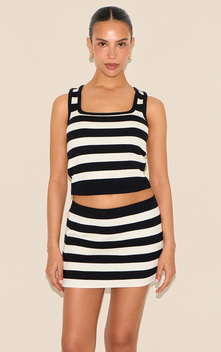 Petite White Stripe Knitted Mini Skirt Product Image