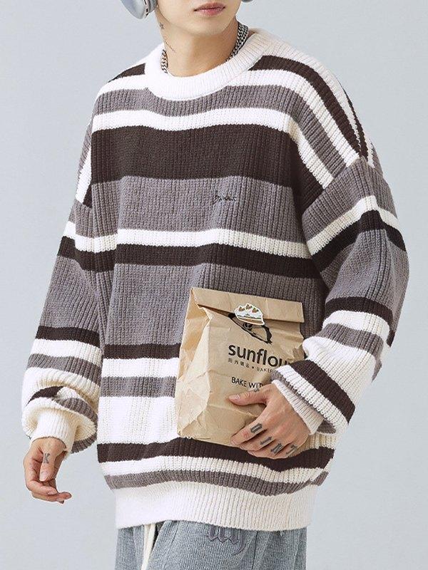Men's Contrast Striped Vintage Pullover Sweater Product Image