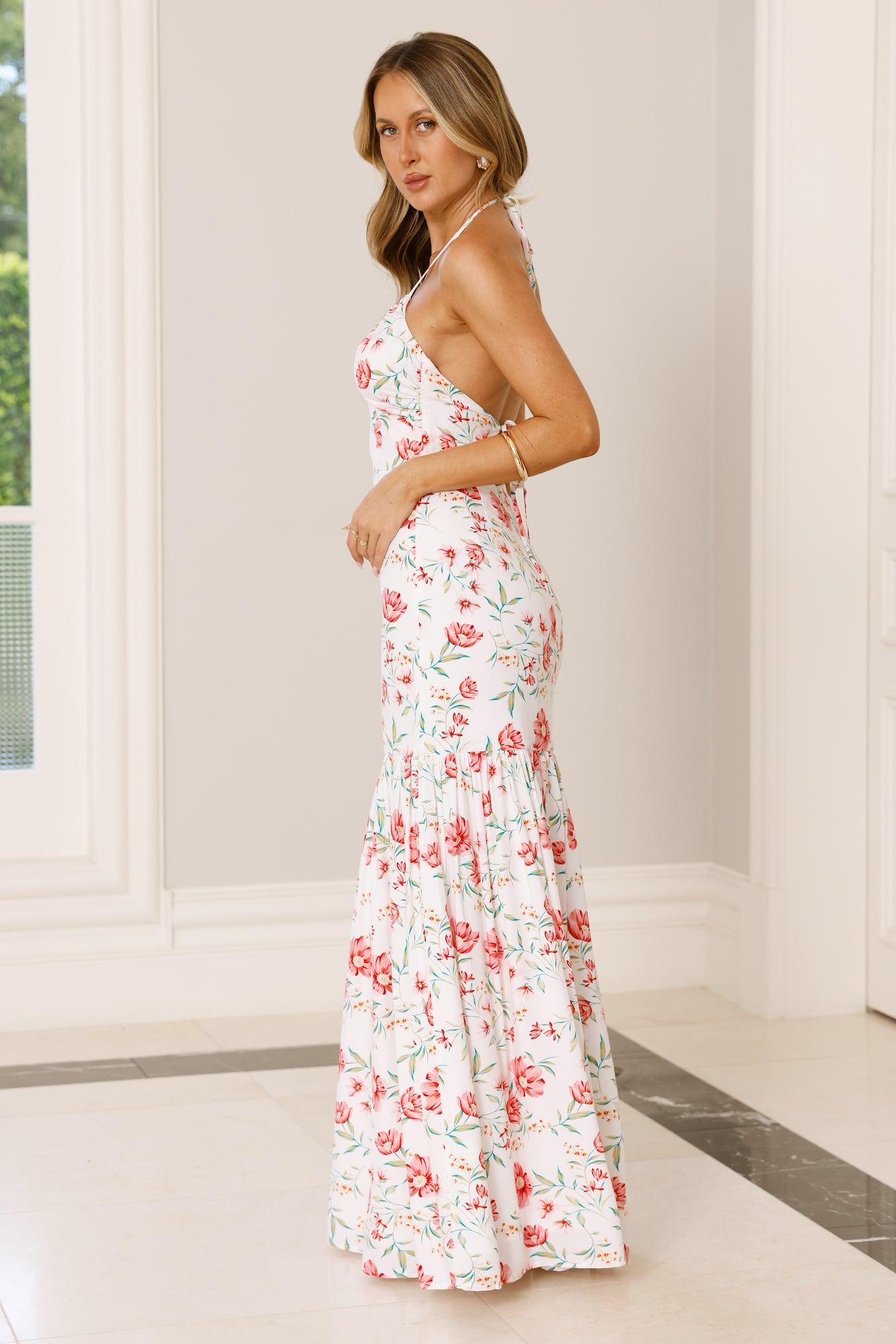 Florals In The Air Halter Maxi Dress White Product Image