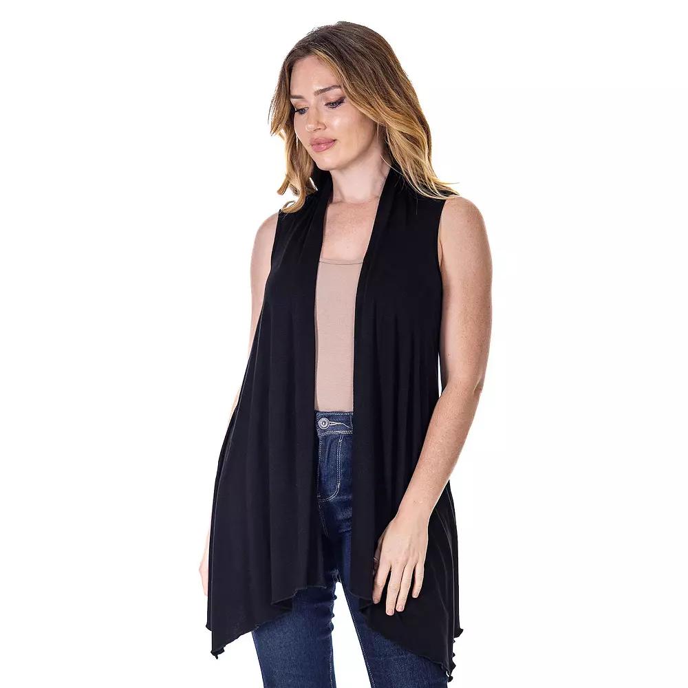 Women's 24Seven Comfort Apparel Draped Open Front Sleeveless Cardigan Vest,  Product Image