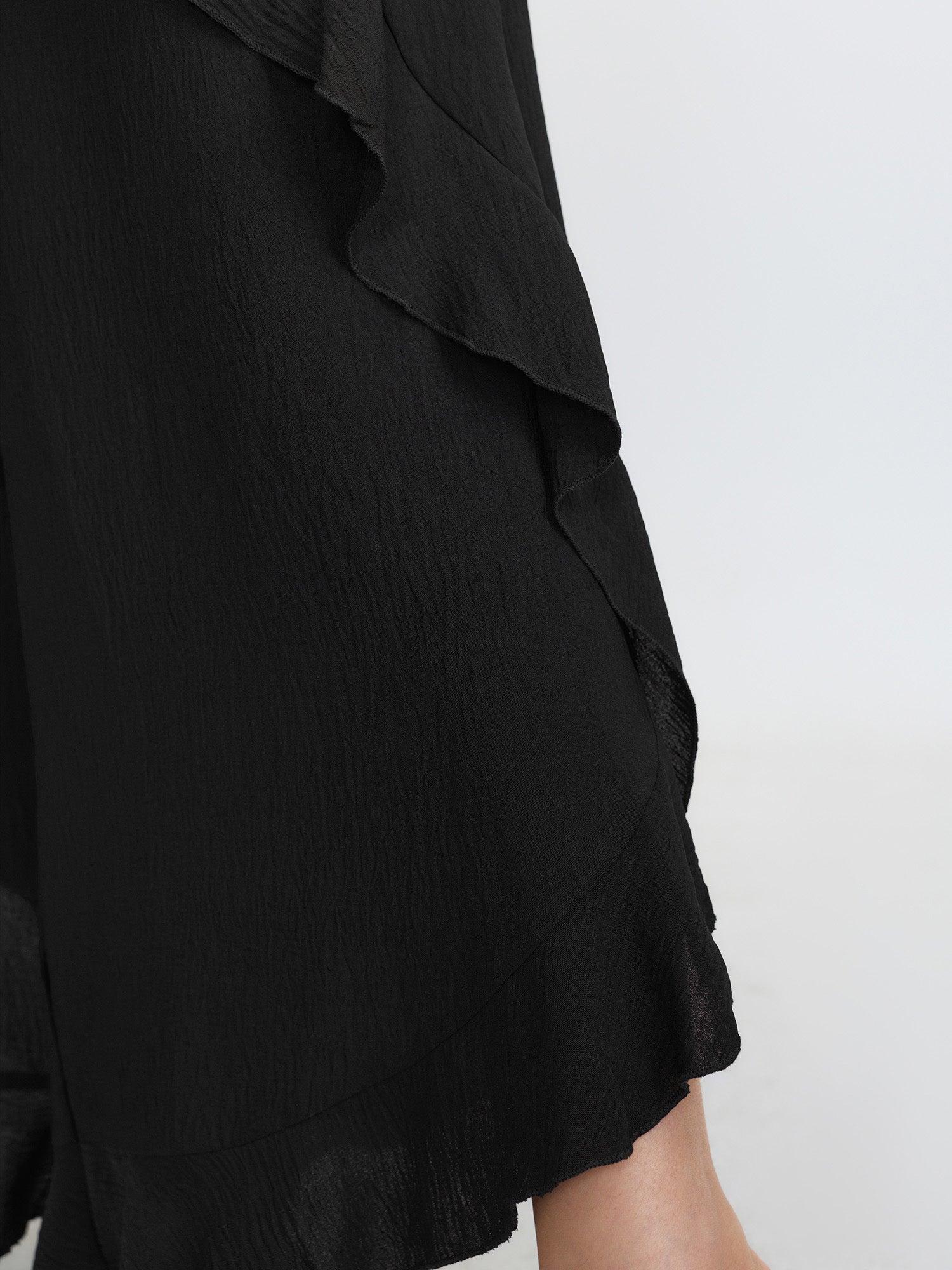 Stretchy Ruffled Trim Wide-Leg Pants Female Product Image