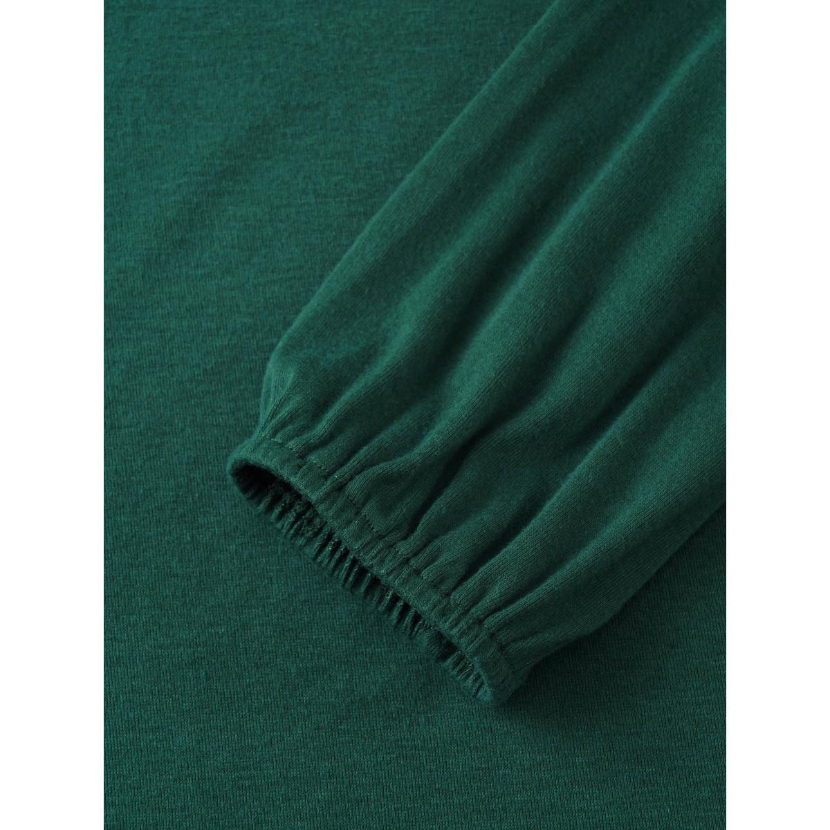 Plus Size Elastic Cuffs Asymmetrical Neck Button Detail T-shirt DarkGreen Women Elegant Button Plain Asymmetrical Neck Everyday T-shirts BloomChic 22-24/3X Product Image