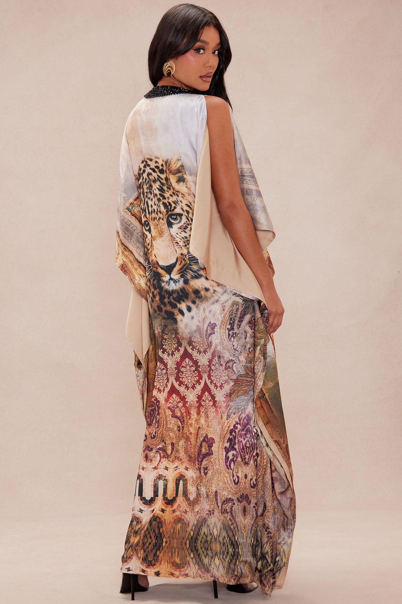 Exotic Satin Kaftan - Brown/combo Product Image