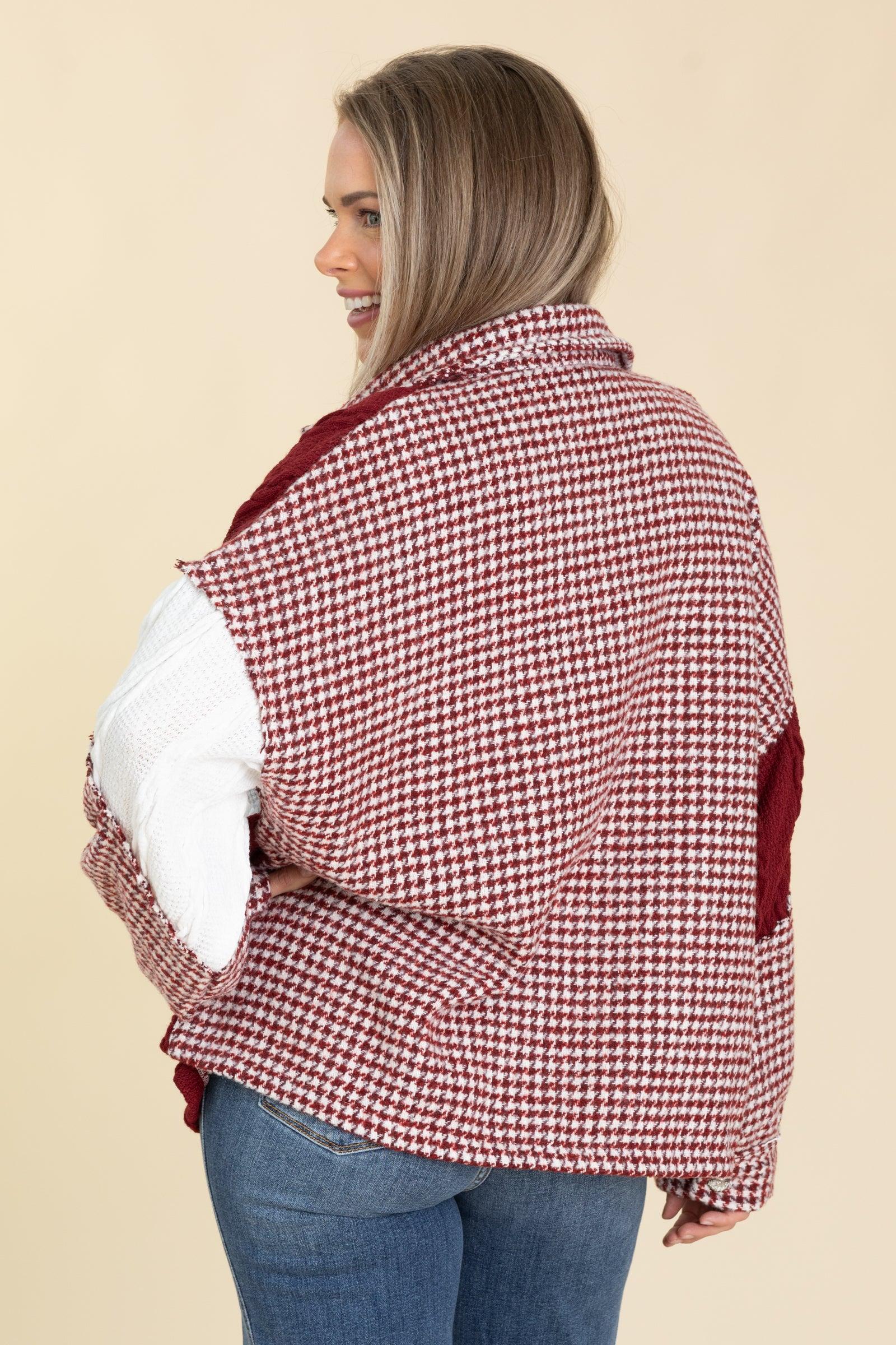 Red Houndstooth Contrast Shacket Product Image
